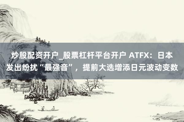 炒股配资开户_股票杠杆平台开户 ATFX：日本发出纷扰“最强音”，提前大选增添日元波动变数