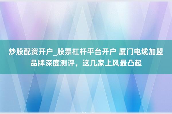 炒股配资开户_股票杠杆平台开户 厦门电缆加盟品牌深度测评，这几家上风最凸起